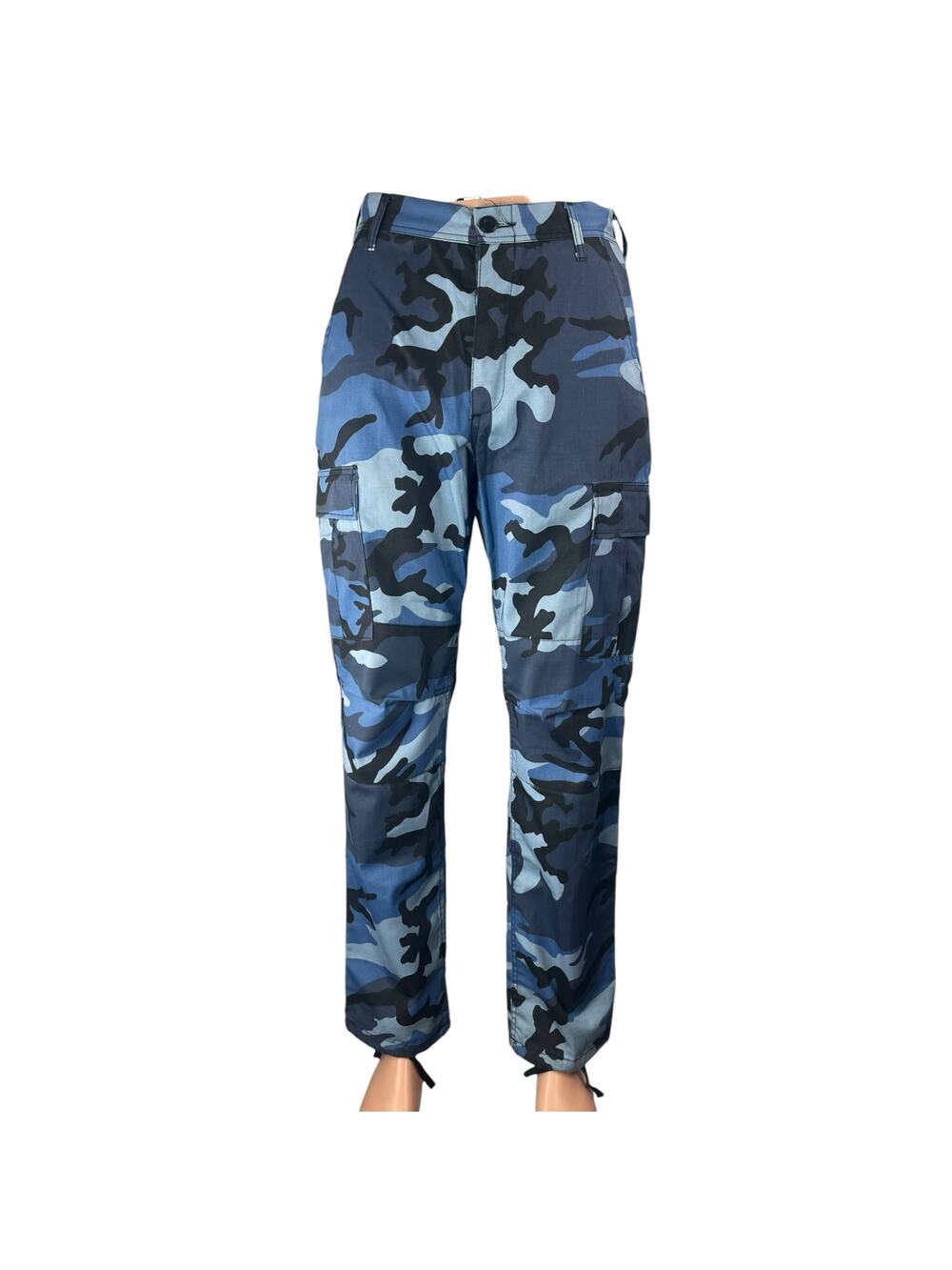 Rothco Men's Blue Camo Camouflage High Rise Straight Leg Trousers Cargo Pants S